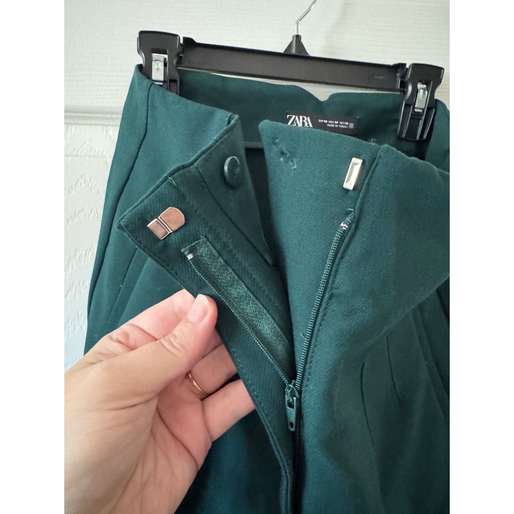 Zara Trousers Women Medium Green High Waisted Tapered Dress Pants 1608/532/529 - Picture 7 of 11
